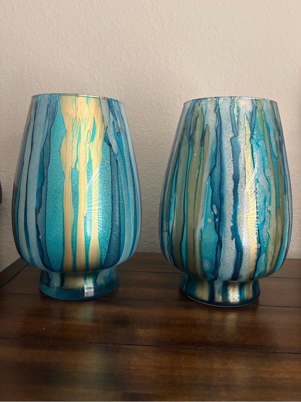 Hand-Blown Blue and Gold Swirl Glass Vases - Brand